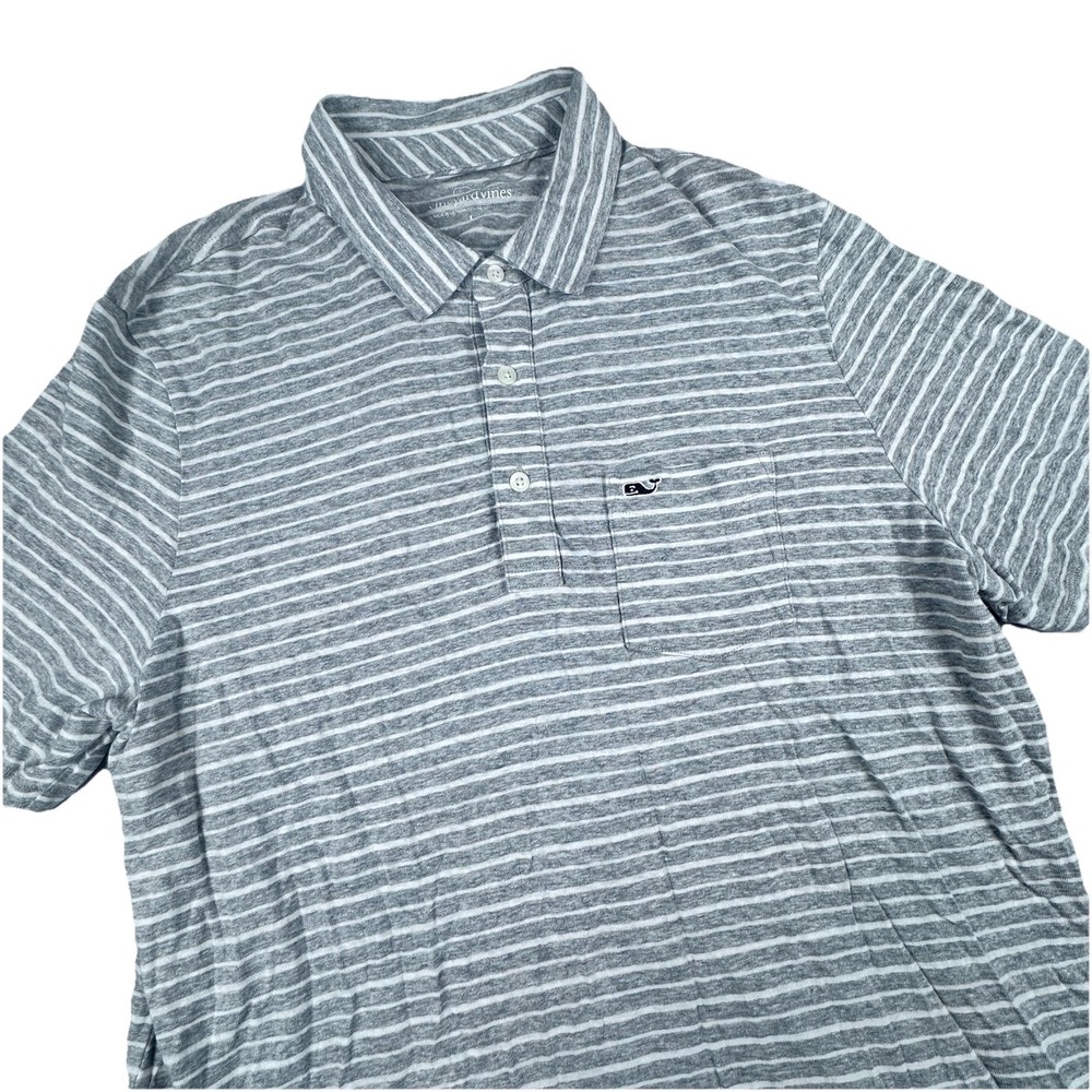 Vineyard Vines Linen Blend Performance Polo Men L Stripe Golf Preppy Gray Whale